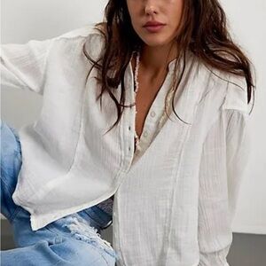Free People Double Cloth Button Down Top